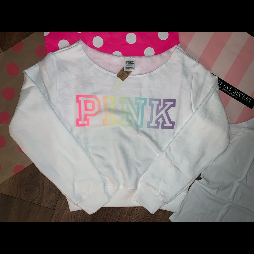 ❌SOLD❌NEW VS PINK size XS Rainbow Logo Shorts&Crew - Picture 5 of 6